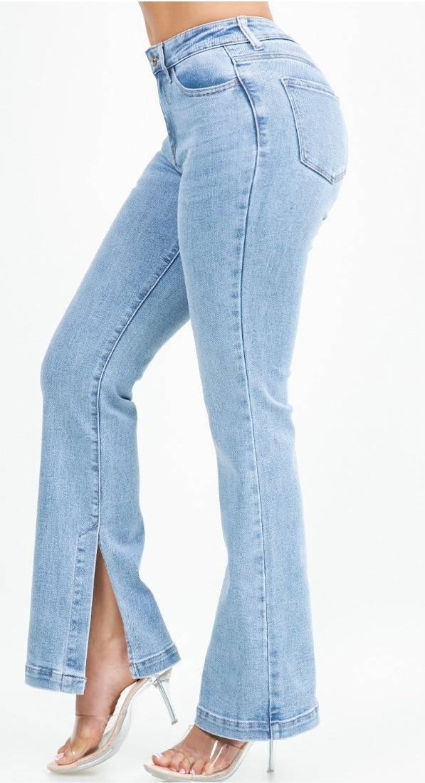 Blue Horizon Split Hem Flare Jeans