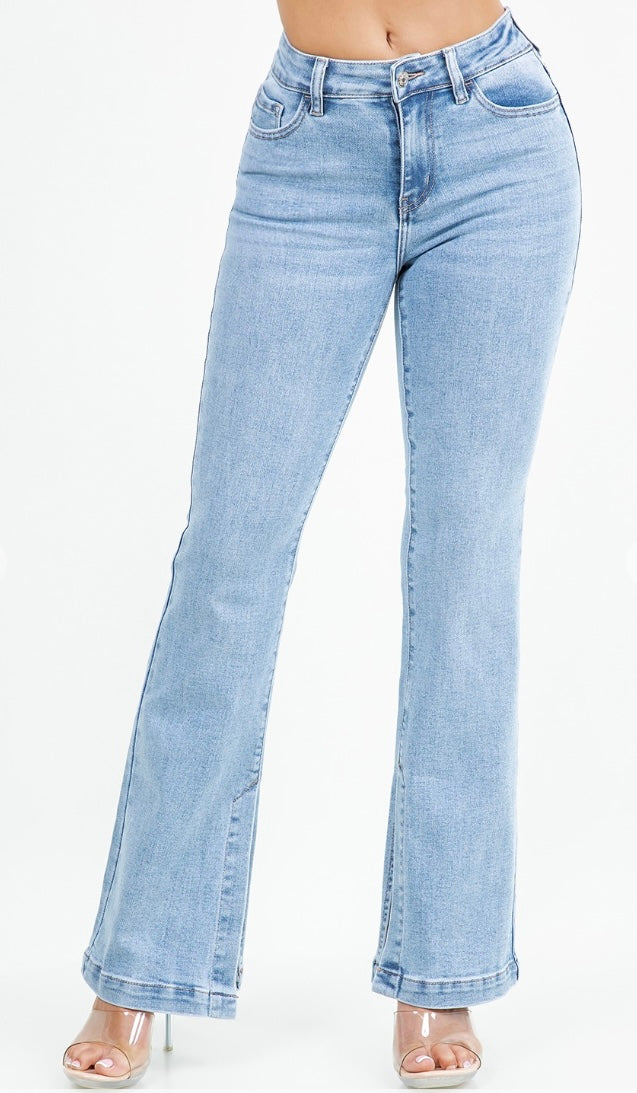 Blue Horizon Split Hem Flare Jeans