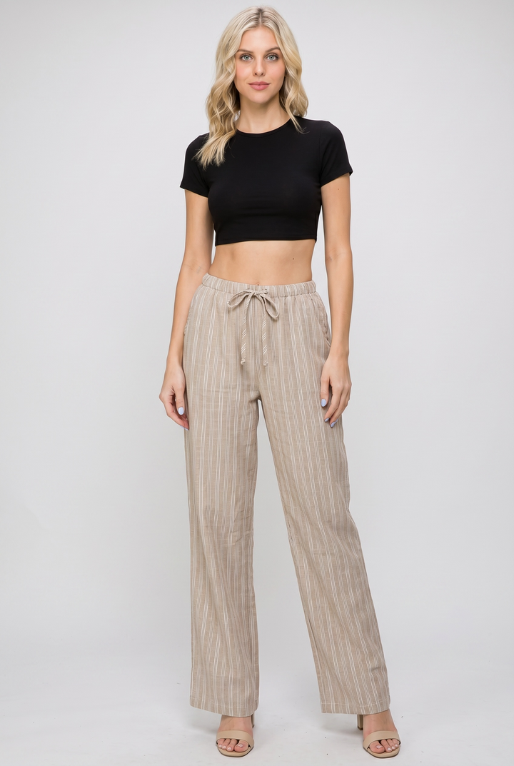 Striped Linen Blend Drawstring Pants