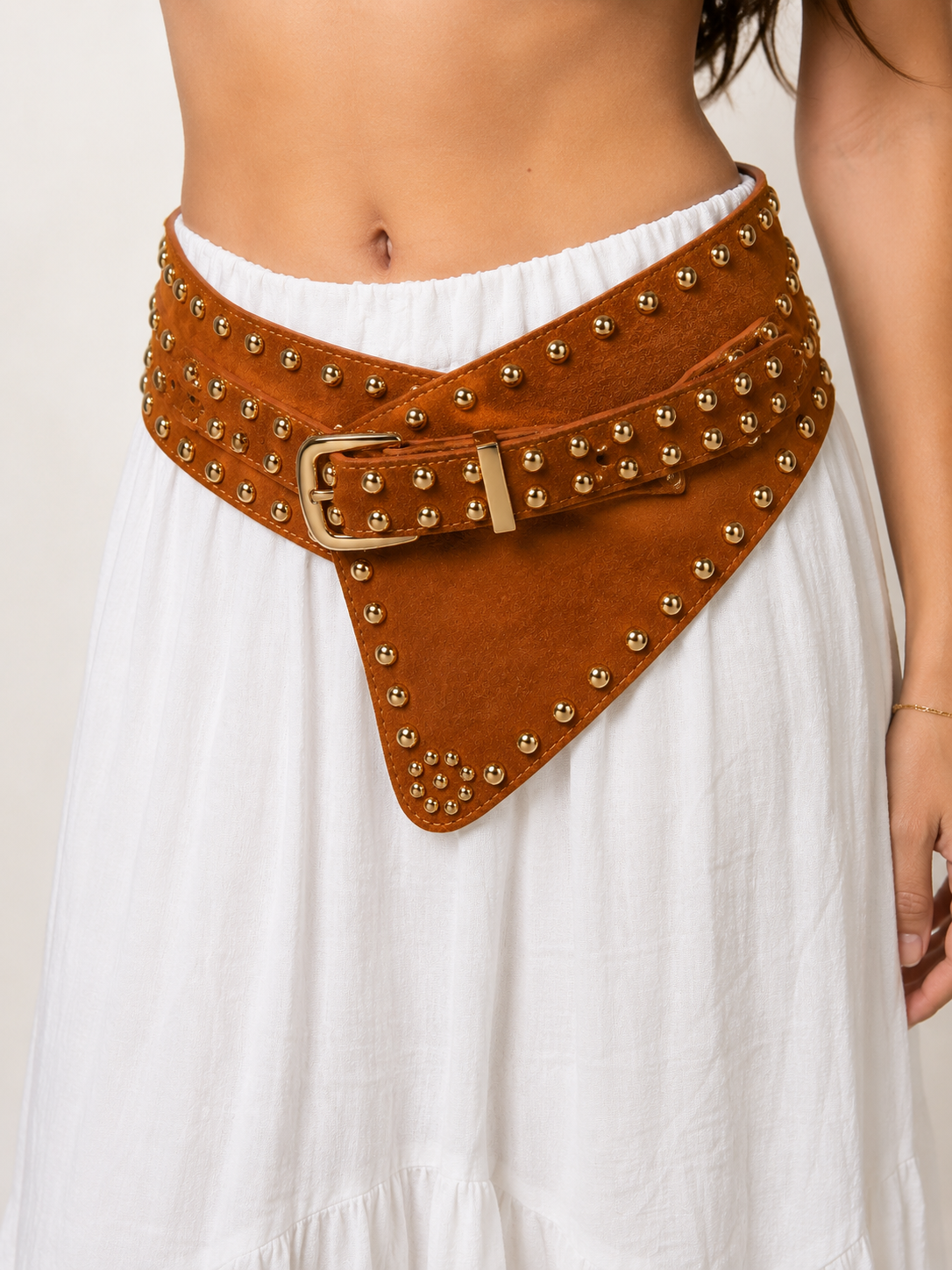 Studded Belted Handkerchief Midi Skirt