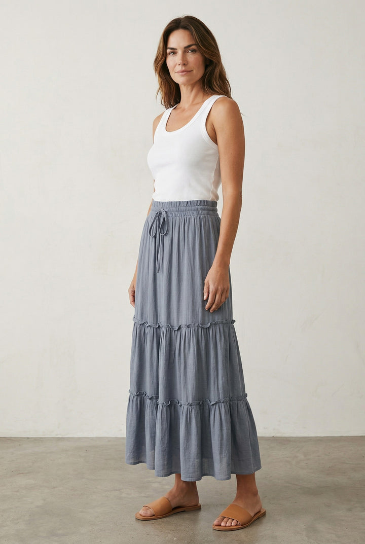 Tiered Drawstring Maxi Skirt