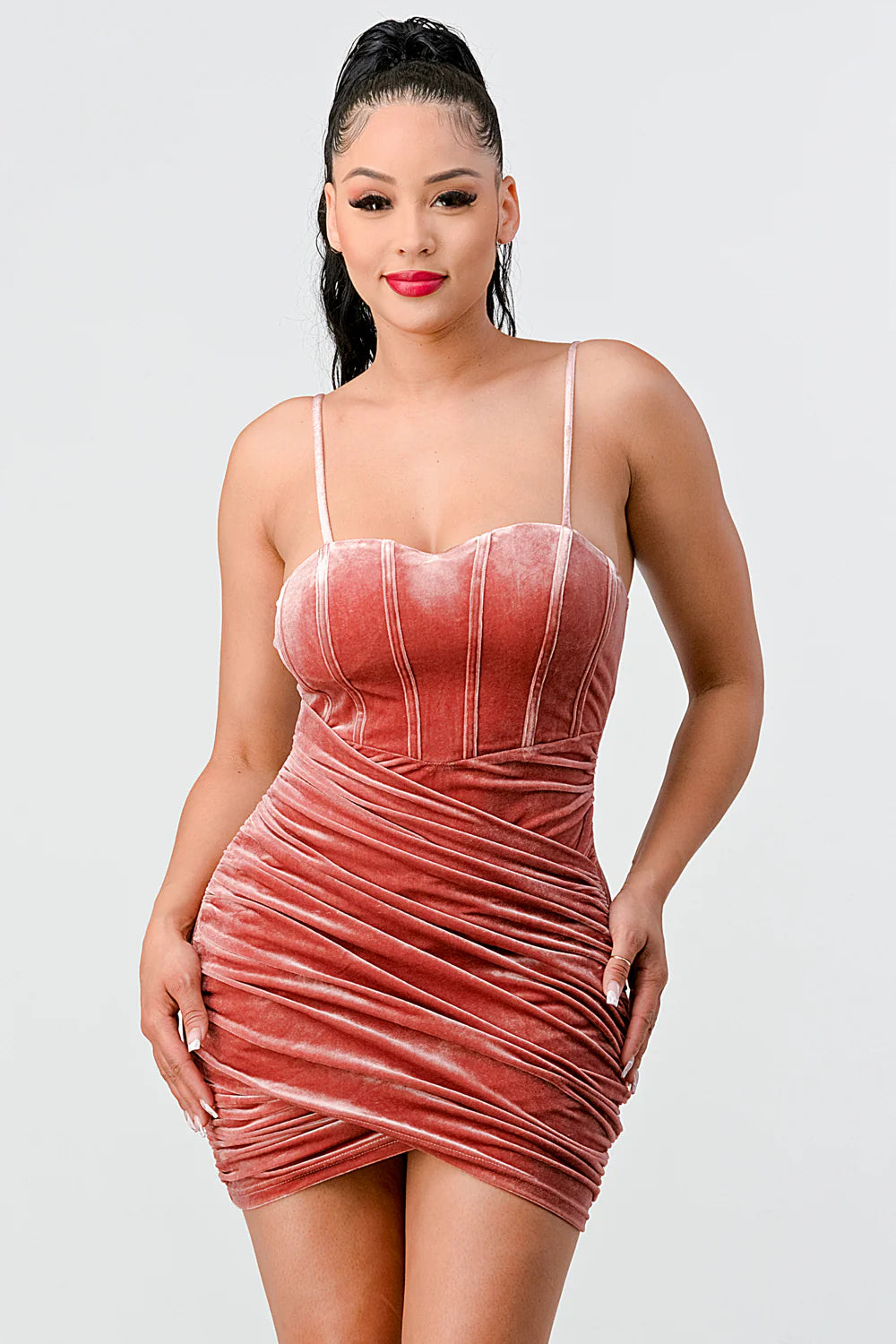 SUPER STRETCH RIBBED WRAPPED SUEDE MINI DRESS