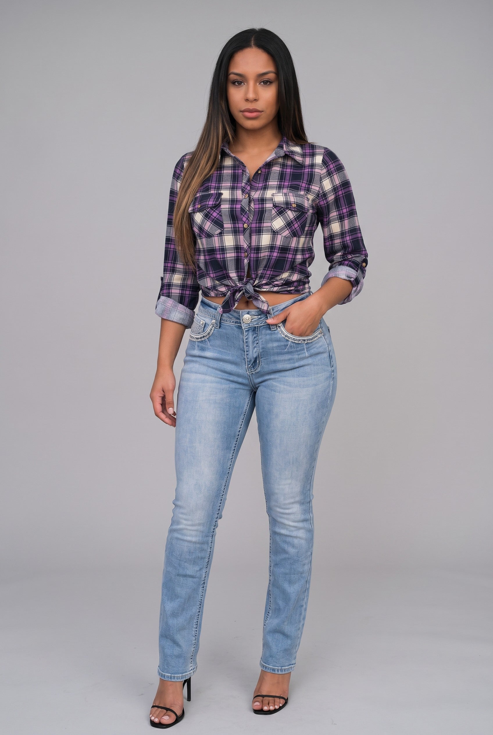 Plaid Tie-Front Flannel Shirt