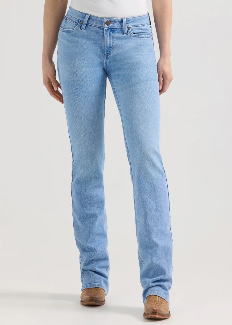 Wrangler Retro Bootcut Jeans in a classic blue wash with a stylish cut and detailed stitching.