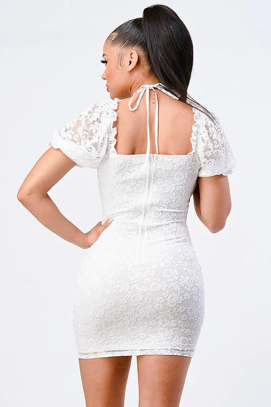 BUBBLE SLEEVES BODYCON MINI DRESS - Bella Moda Latina