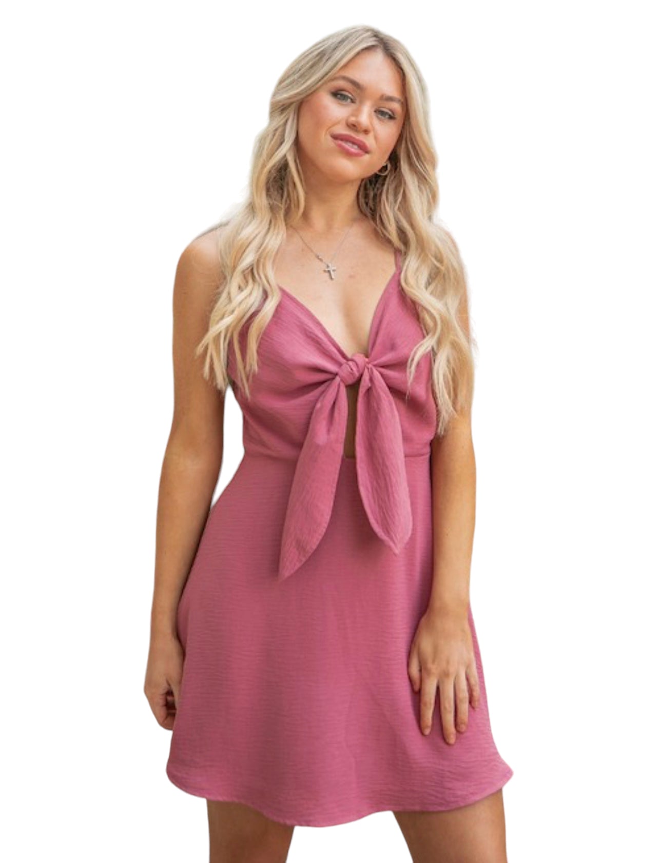 Solid Knot Front Dress - Vella Moda