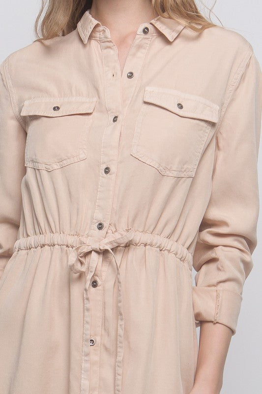 Button Down Tencel Denim Midi Dress - Vella Moda
