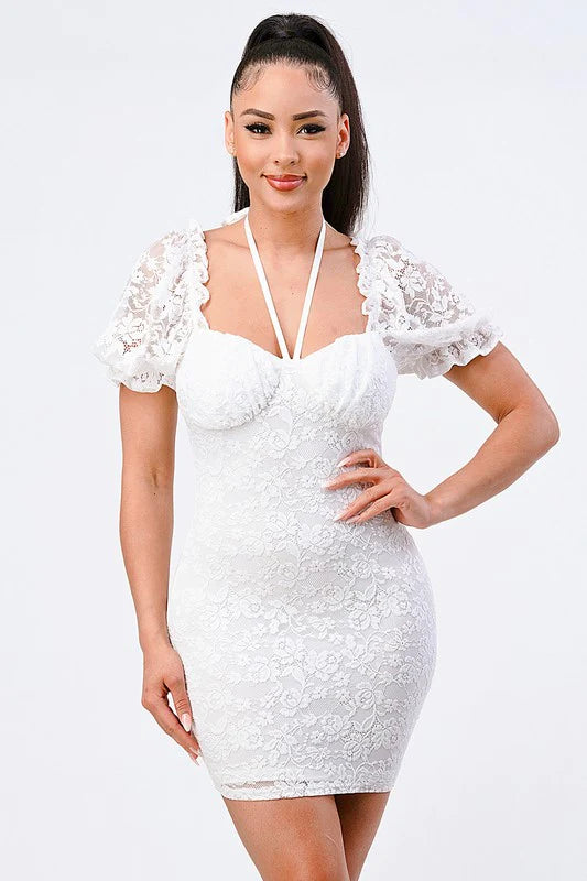 BUBBLE SLEEVES BODYCON MINI DRESS - Vella Moda