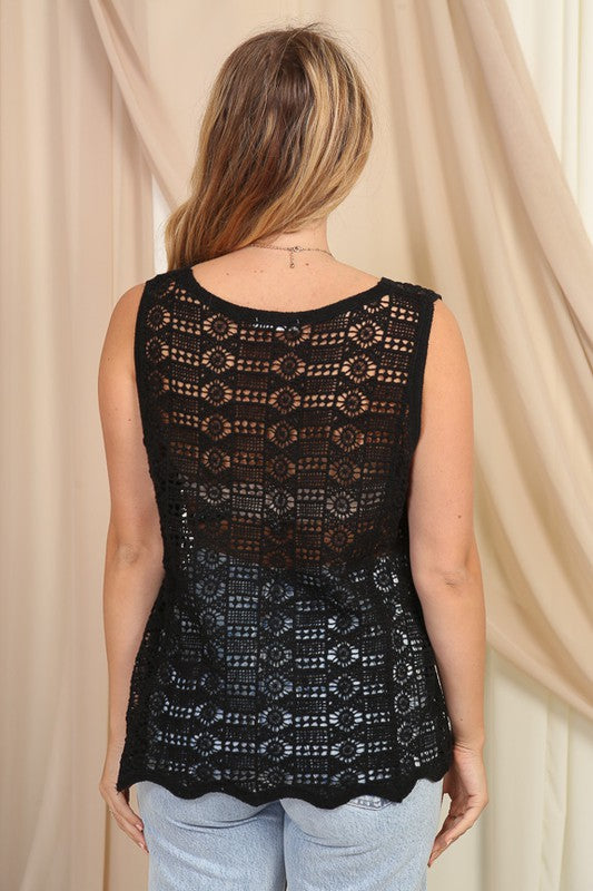 EMMA BOHO CROCHET V NECK TANK - Vella Moda