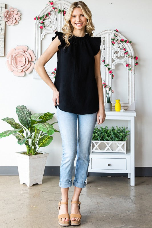 SOLID RUFFLE MOCK NECK BLOUSE - Vella Moda