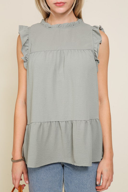 BABYDOLL TOP WITH RUFFLE SLEEVES AND NECKLINE - Vella Moda