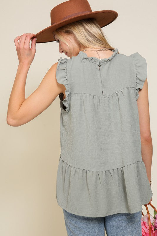 BABYDOLL TOP WITH RUFFLE SLEEVES AND NECKLINE - Vella Moda