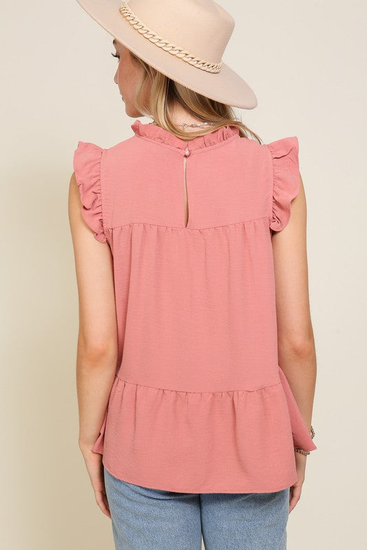BABYDOLL TOP WITH RUFFLE SLEEVES AND NECKLINE - Vella Moda