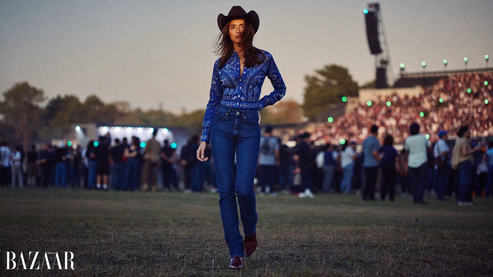 Western fashion editorial at an outdoor music festival