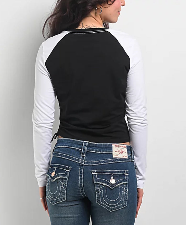 True Religion V Notch Solid Raglan Tee W/ Rhinestones