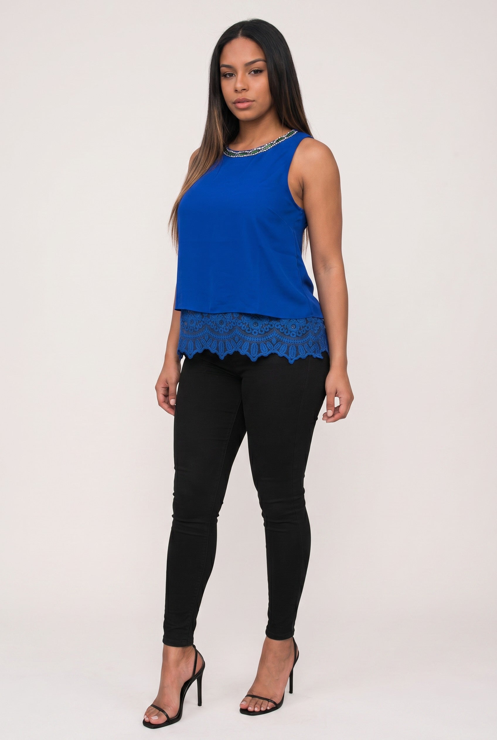 Embellished Lace Hem Sleeveless Top