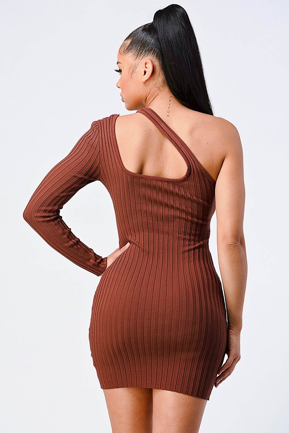 One Shoulder Ribbed Mini Dress