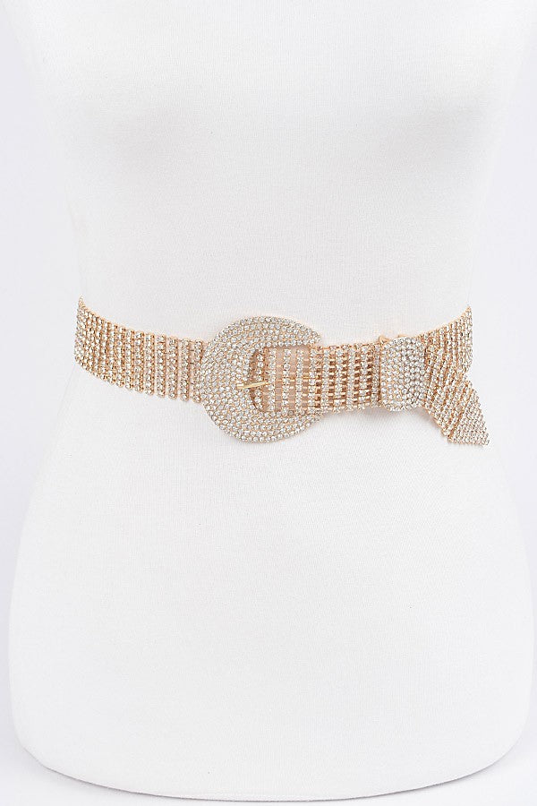 Gold Rhinestone Crystal Western Buckle Statement Belt