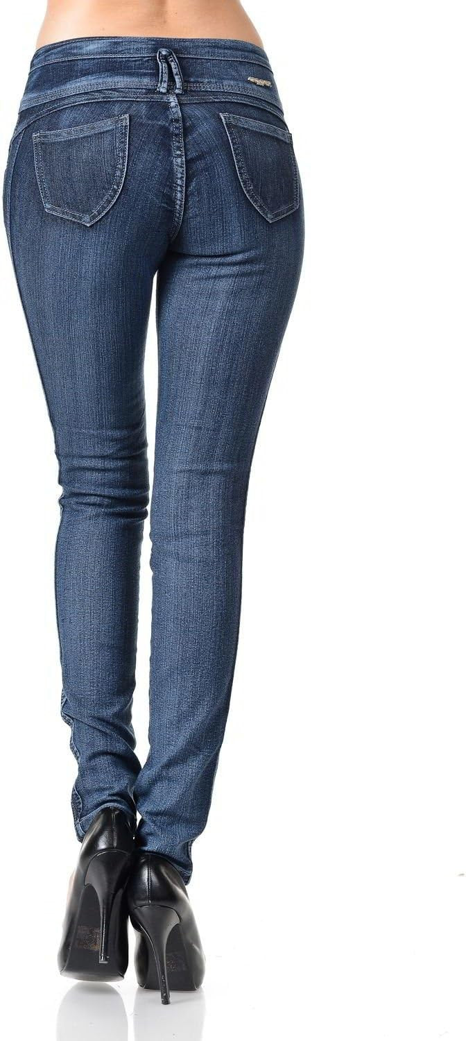 Classic Stretch Skinny Jeans with Double-Button Waist – Navy
