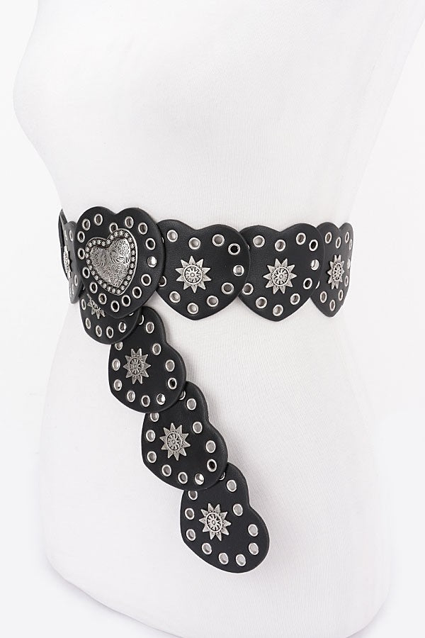 Vintage Heart Concho Studded Western Belt