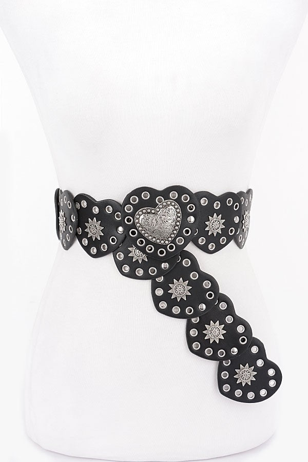 Vintage Heart Concho Studded Western Belt