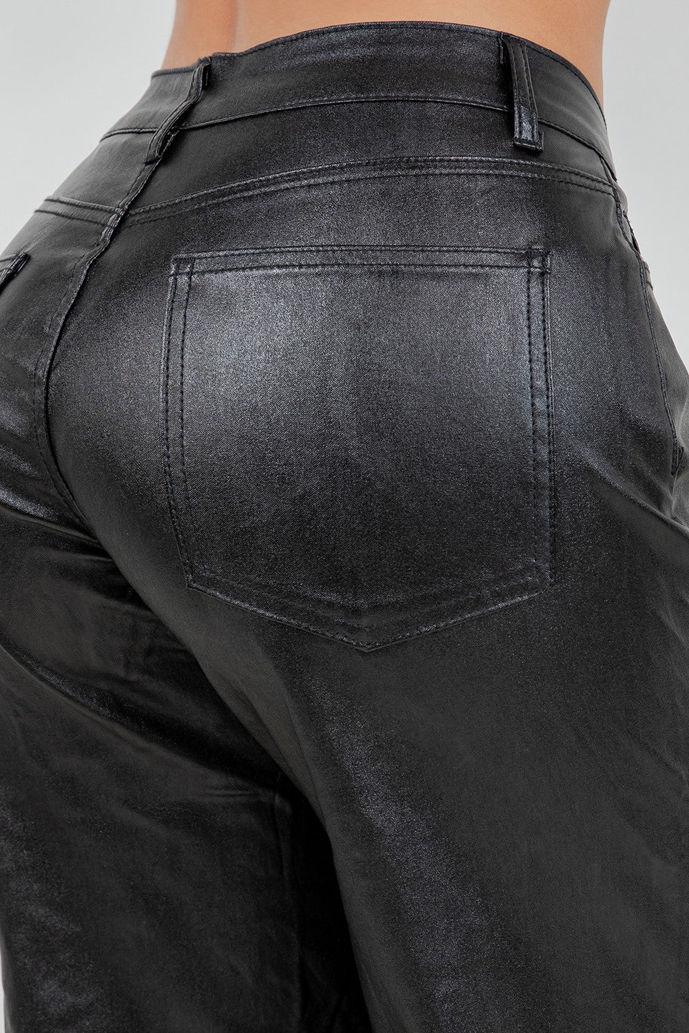 Metallic Straight Leg Pants with Heart Cut-Out – Black