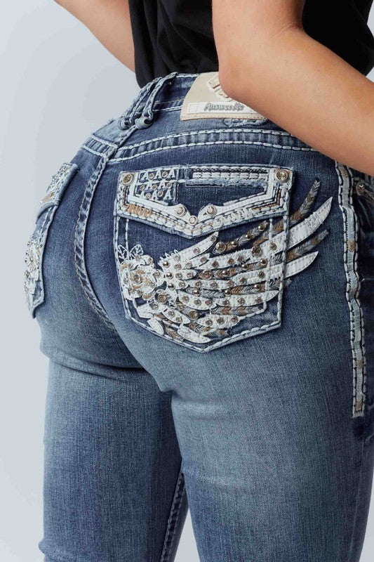 Denim Icon – Wings High-Rise Embroidered Bootcut Jeans