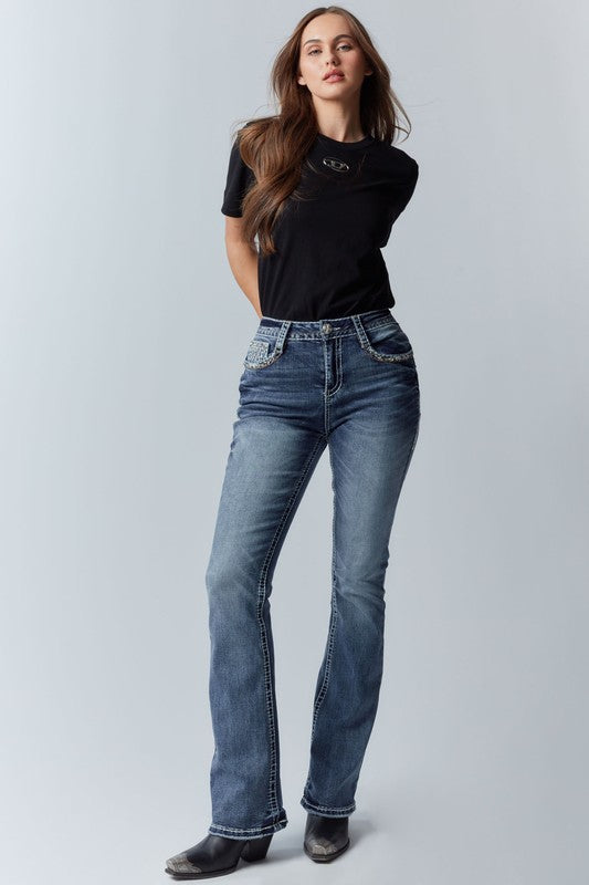 Denim Icon – Wings High-Rise Embroidered Bootcut Jeans