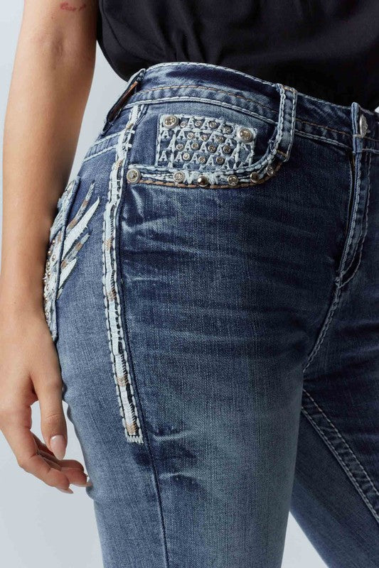 Denim Icon – Wings High-Rise Embroidered Bootcut Jeans
