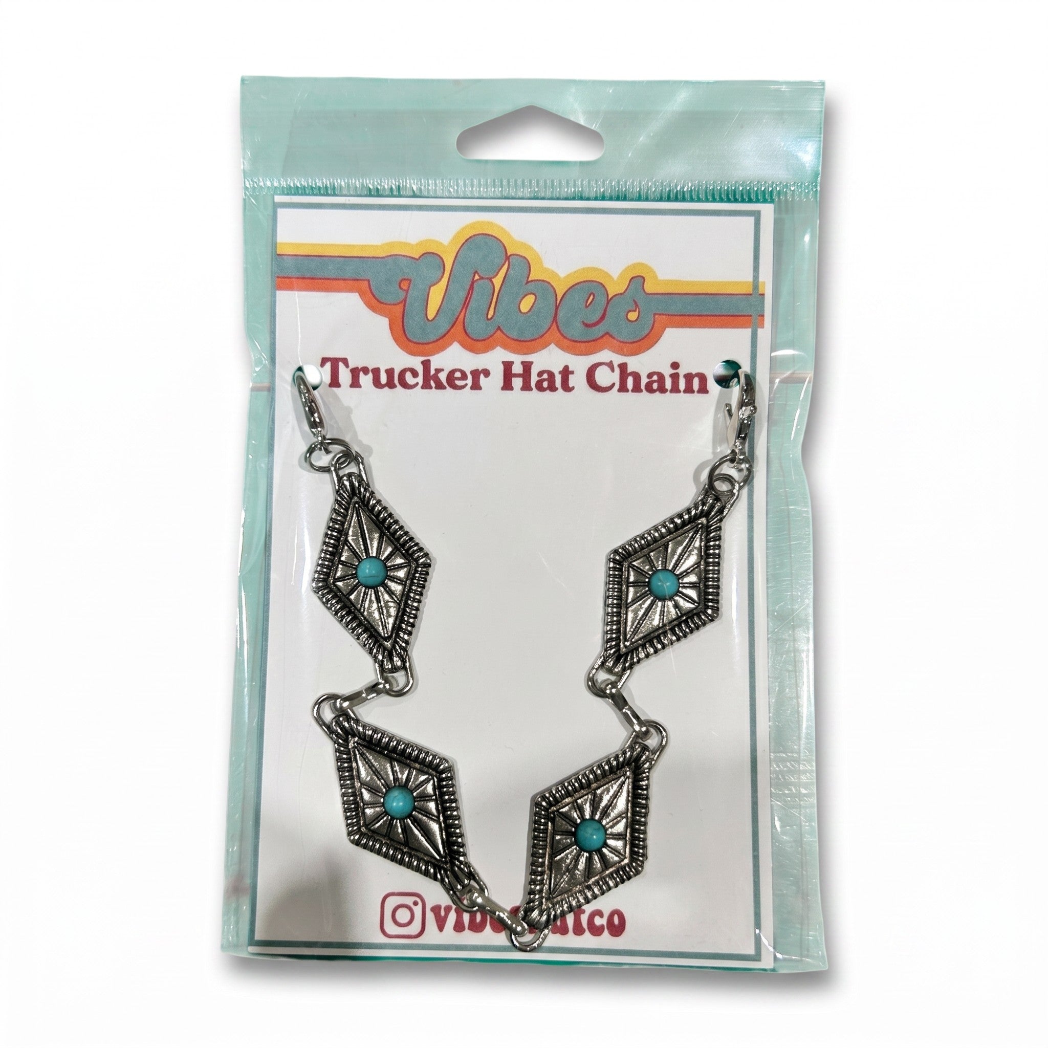Silver & Turquoise Diamond Concho Trucker Hat Chain