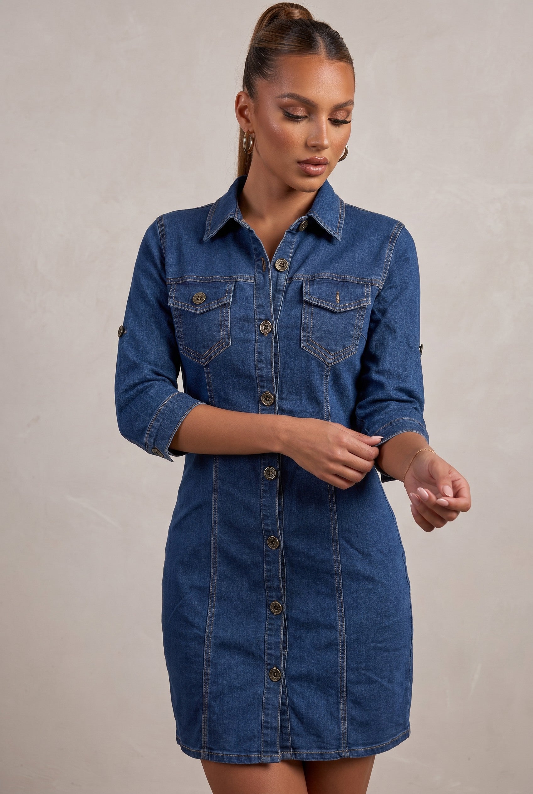 Button Front Denim Shirt Dress