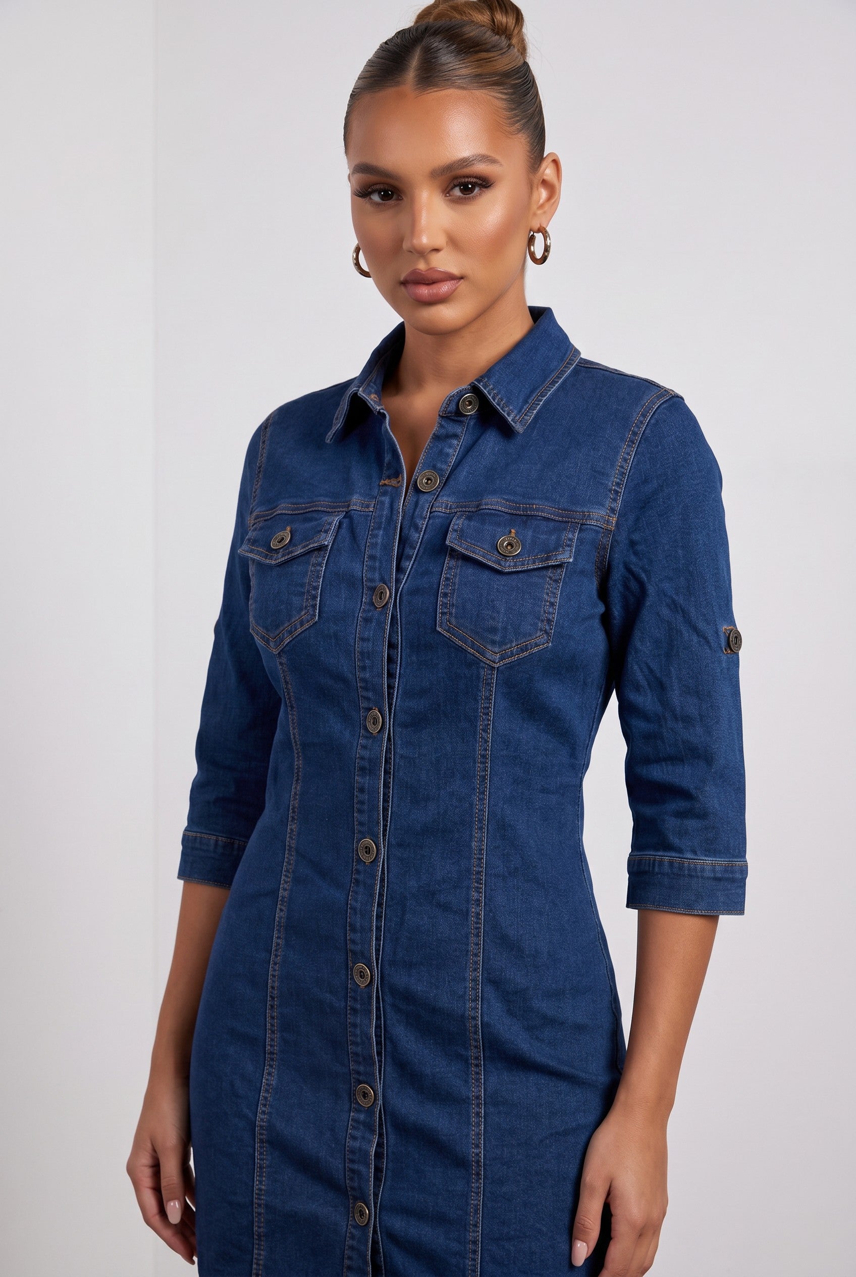 Button Front Denim Shirt Dress