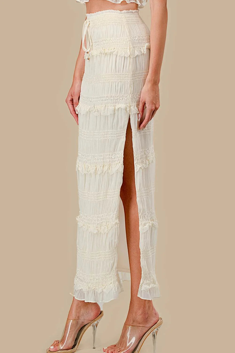 Smocked Chiffon Midi Skirt 2-Piece Set