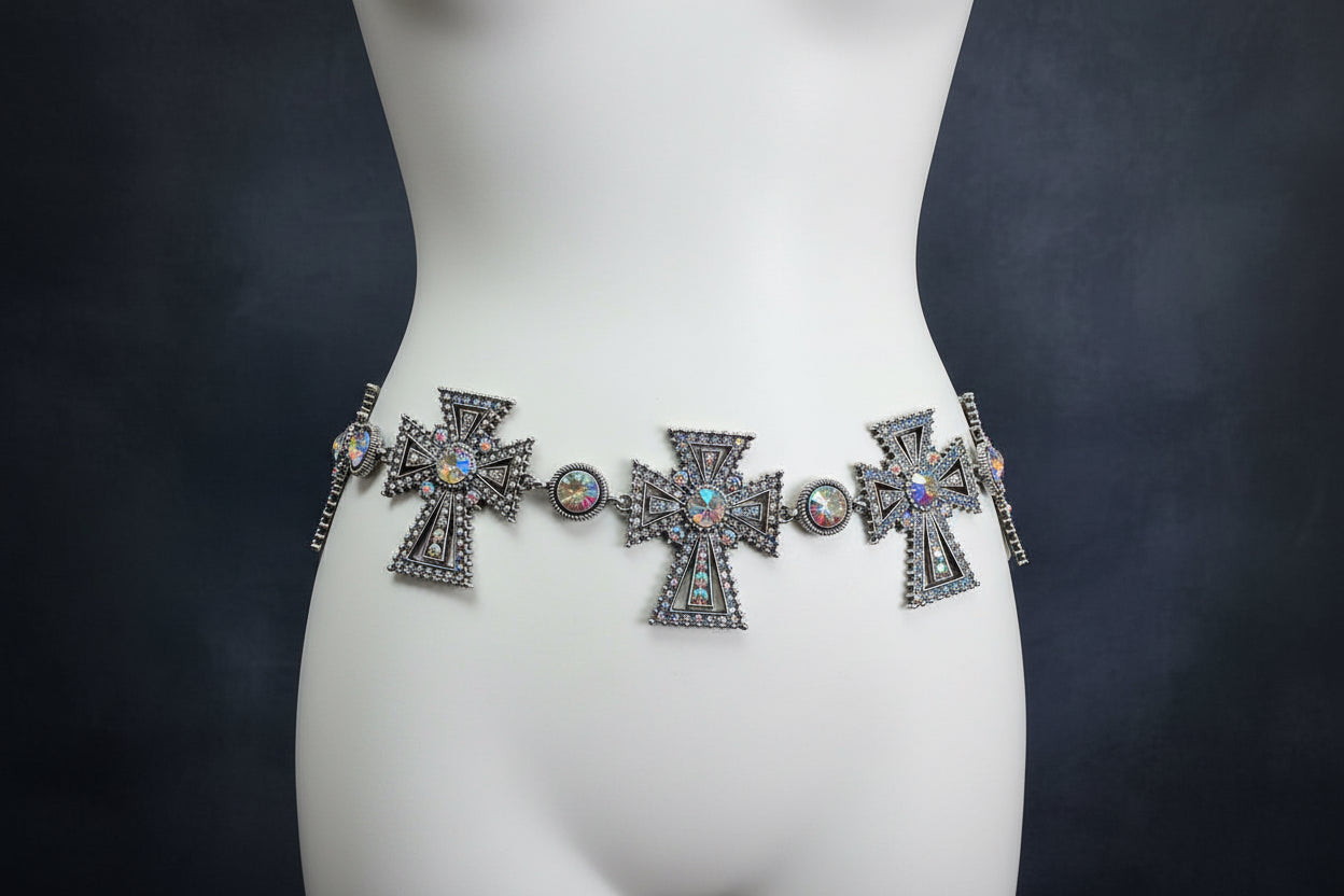 Celestial Rhinestone Cross Chain Belt