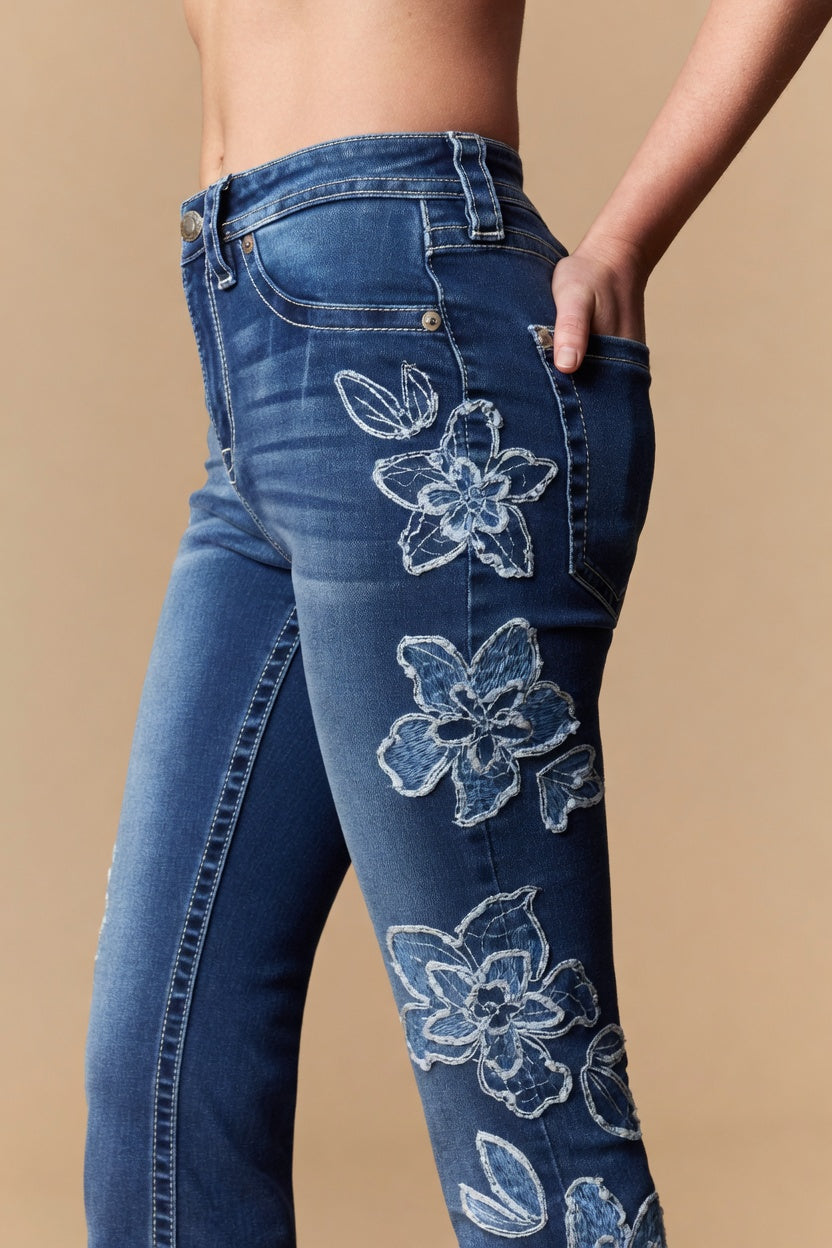 Floral Embroidered Flare Jeans
