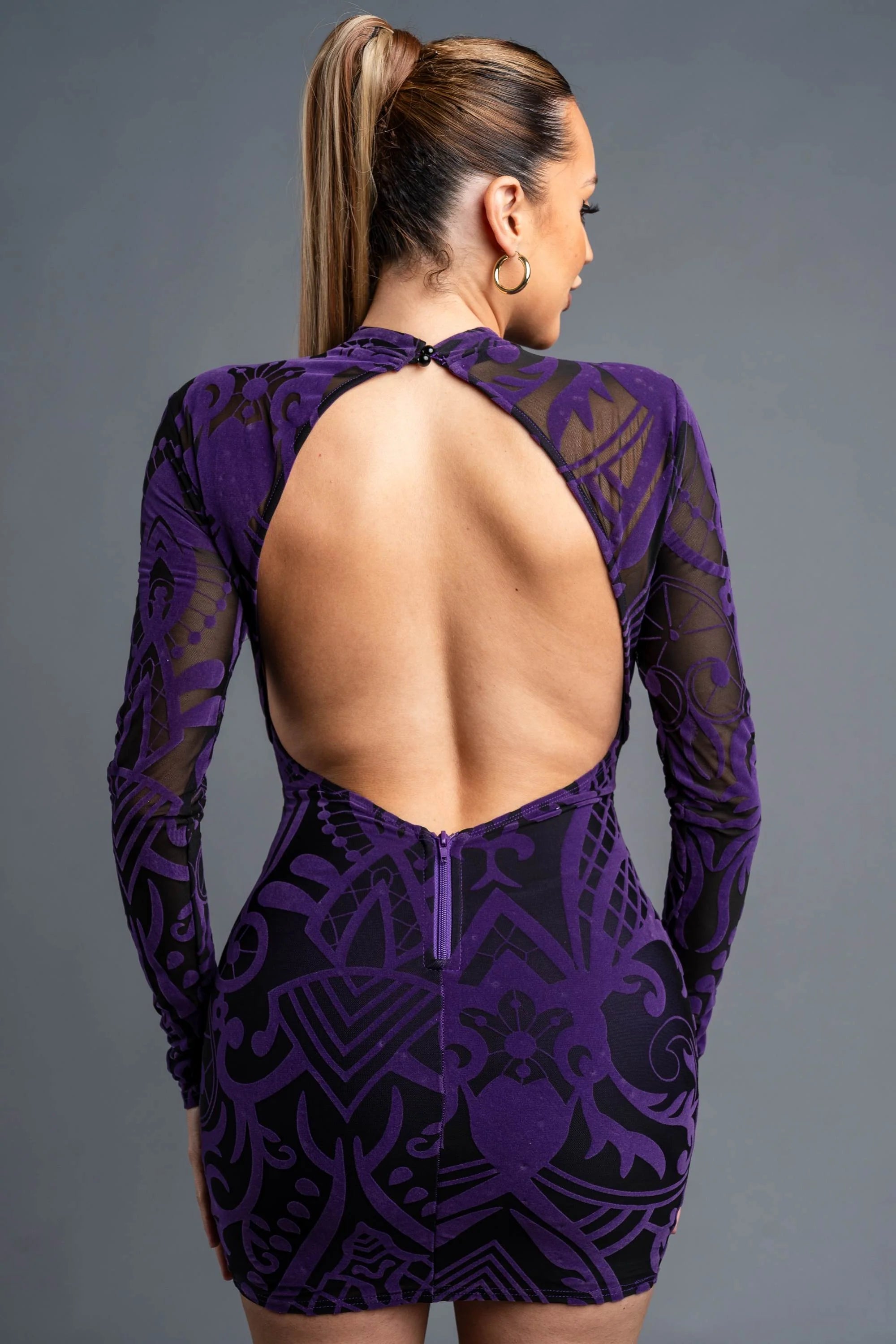 Mesh Velvet Flocked Bodycon Mini Dress