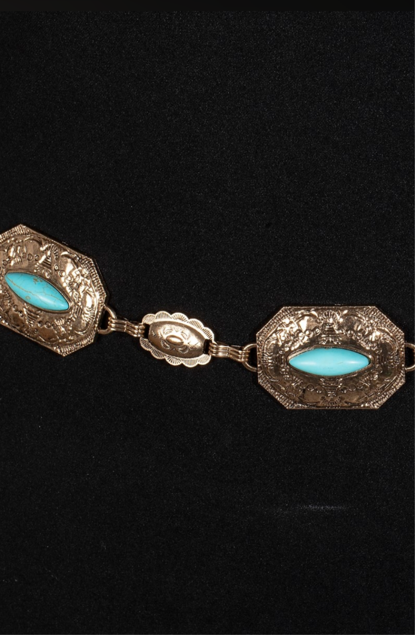 Oval Turquoise Stud Western Concho Chain Belt
