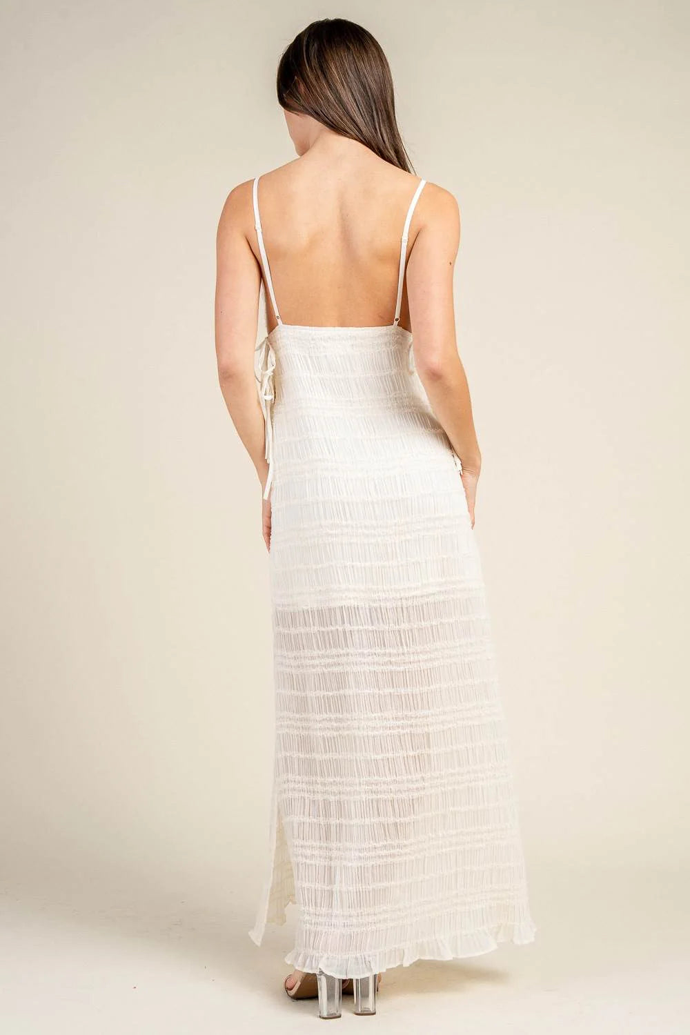 Smocked Spaghetti Strap Tie Side Maxi Dress