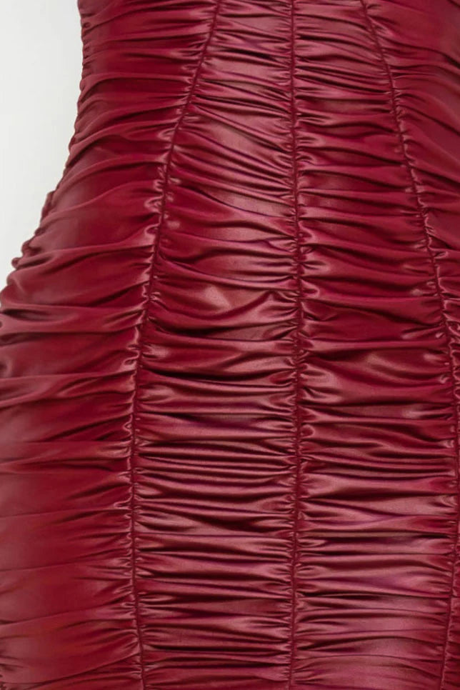 Ruched PU Bodycon Mini Dress
