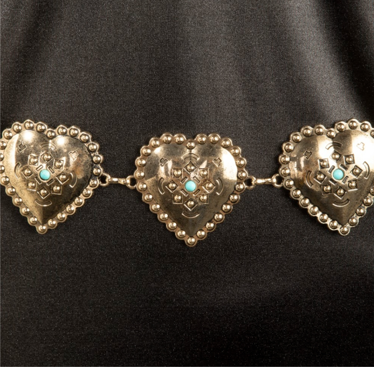 Western Turquoise Stud Heart Concho Chain Belt