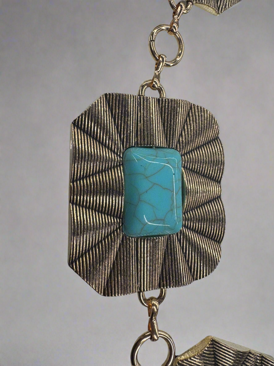 Women Concho Chain Belt Western Cowgirl Turquoise Metal Chain Belt