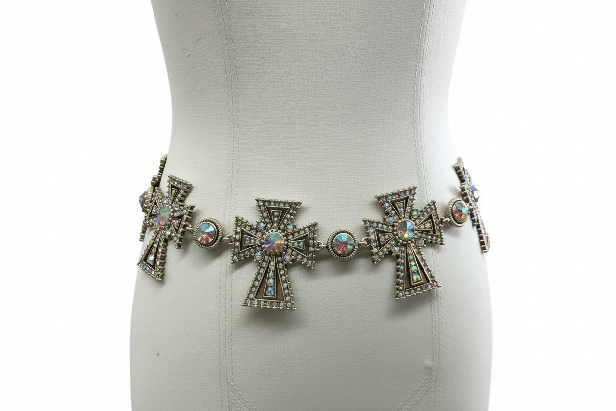 Celestial Rhinestone Cross Chain Belt