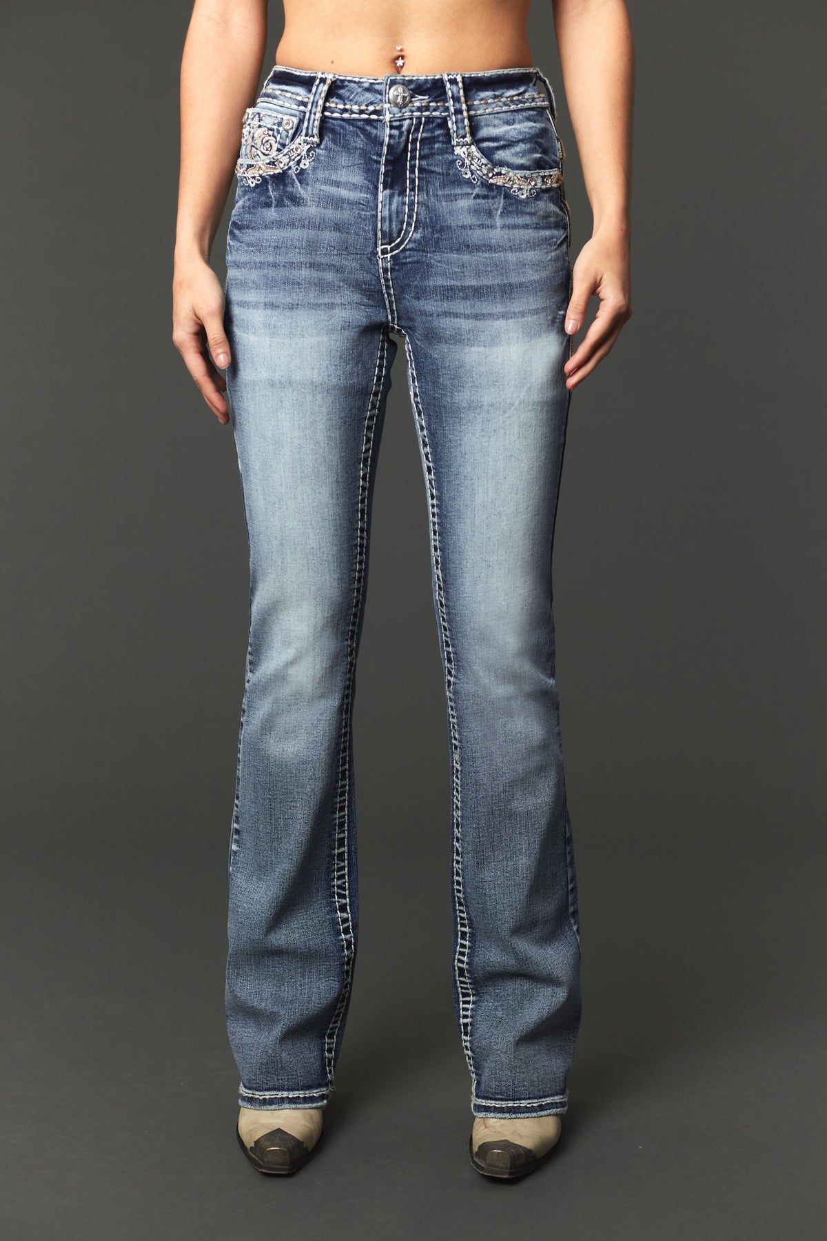 Alternate front view of Answer Me A1140 light-wash bootcut jeans