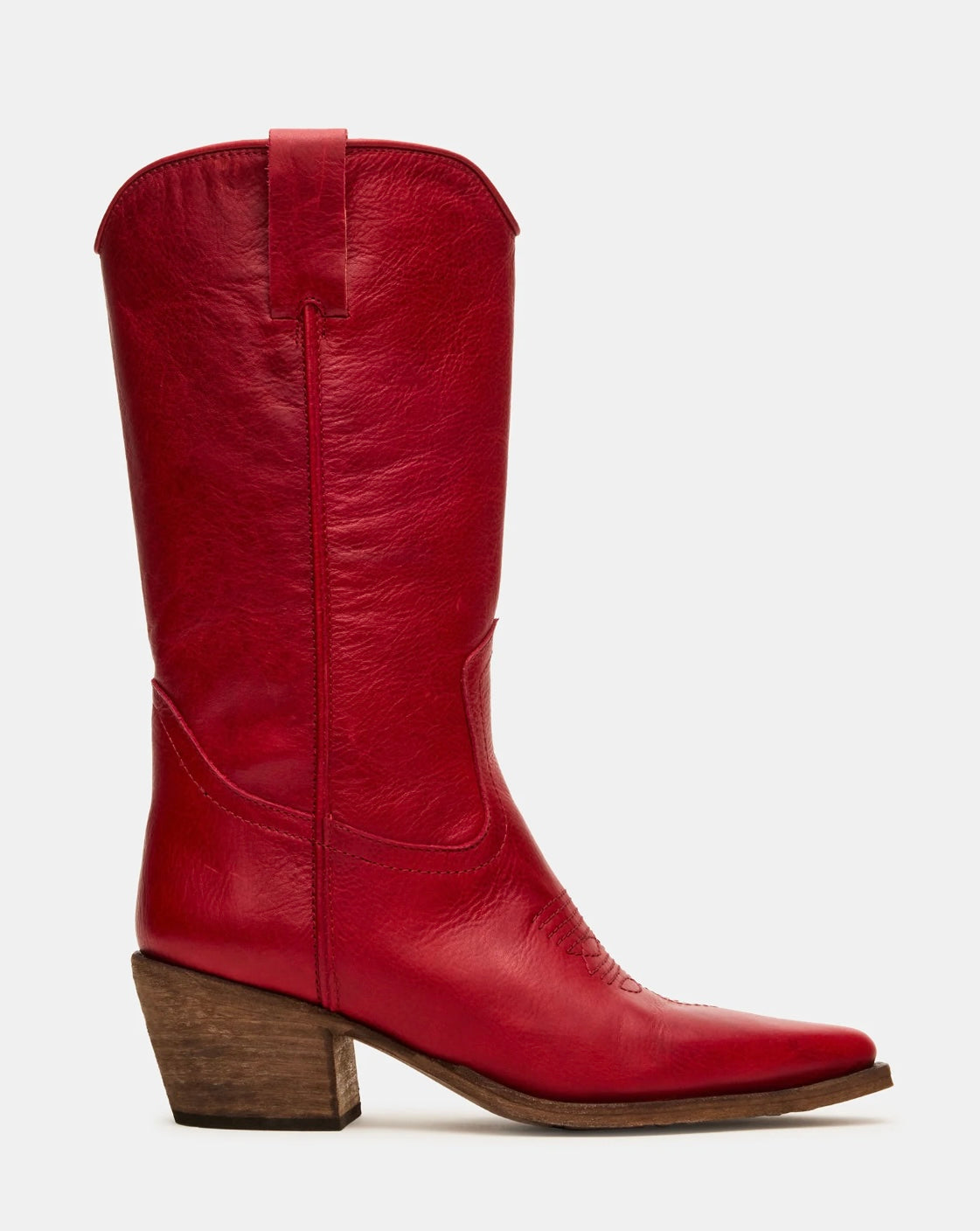 ALBANY RED LEATHER WESTERN BOOTS - STEVE MADDEN