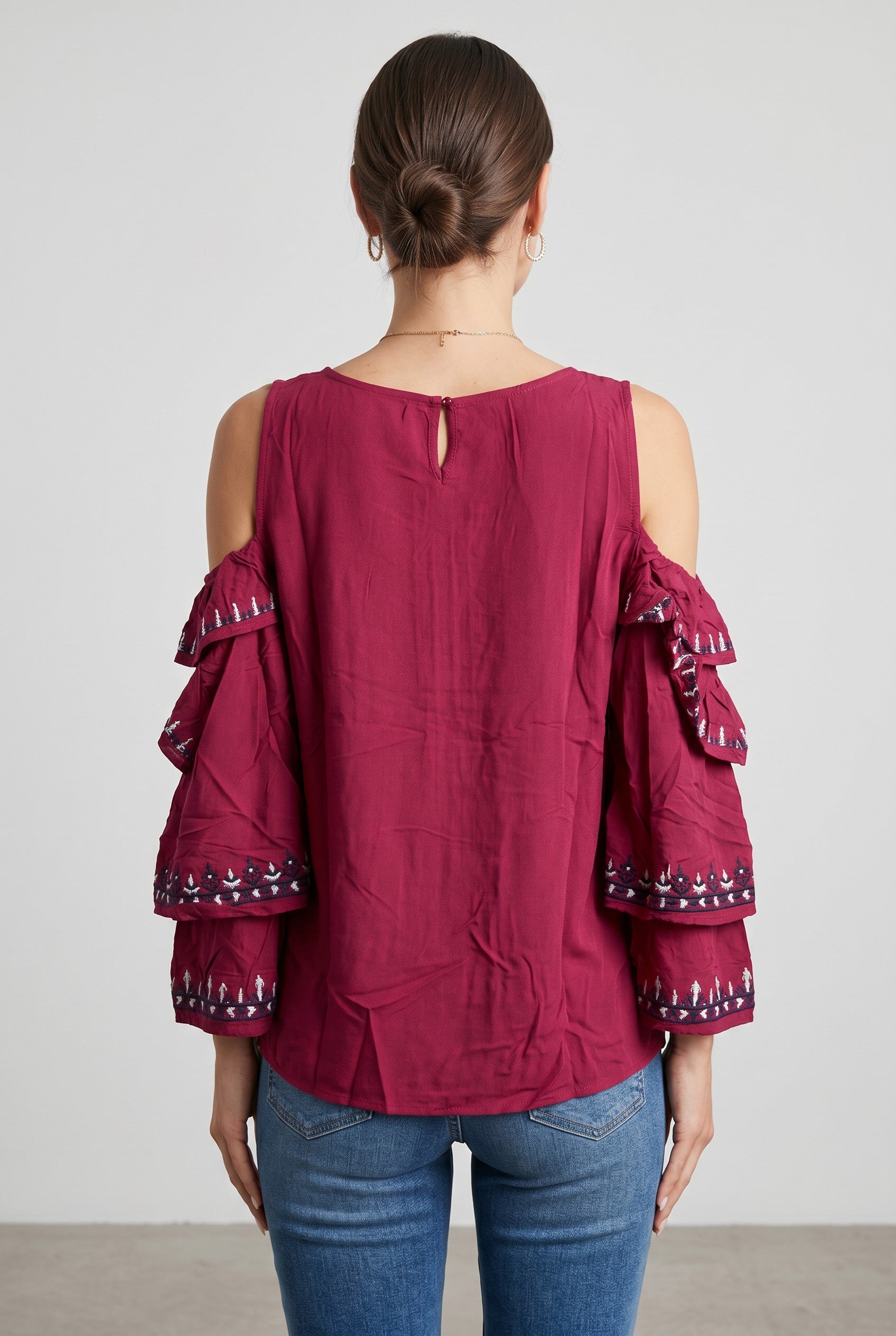Embroidered Cold Shoulder Boho Blouse