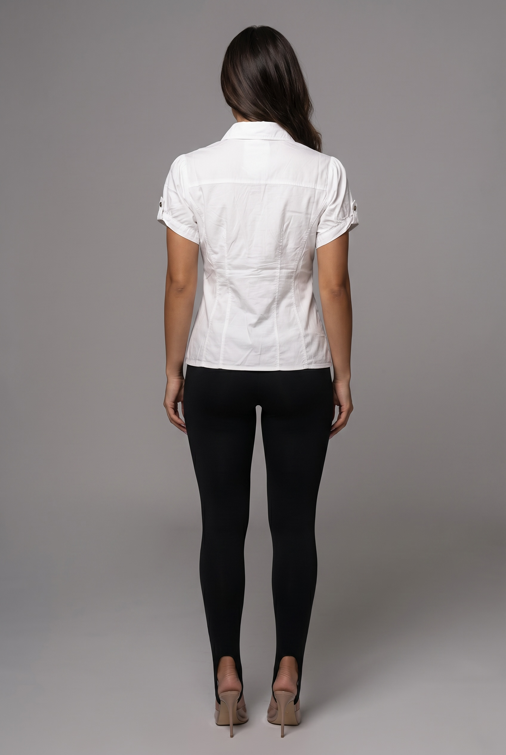 Tailored Short Sleeve Button Down Shirt – Fitted Utility Blouse