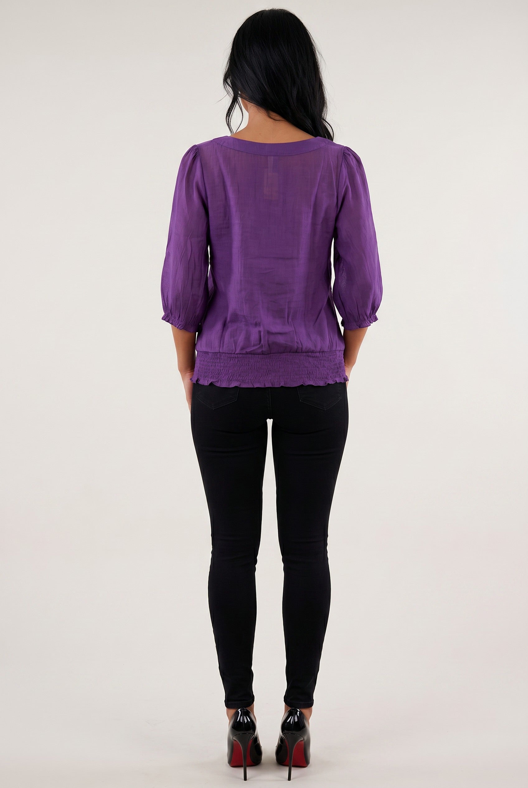 Embroidered Smocked Hem Peasant Blouse