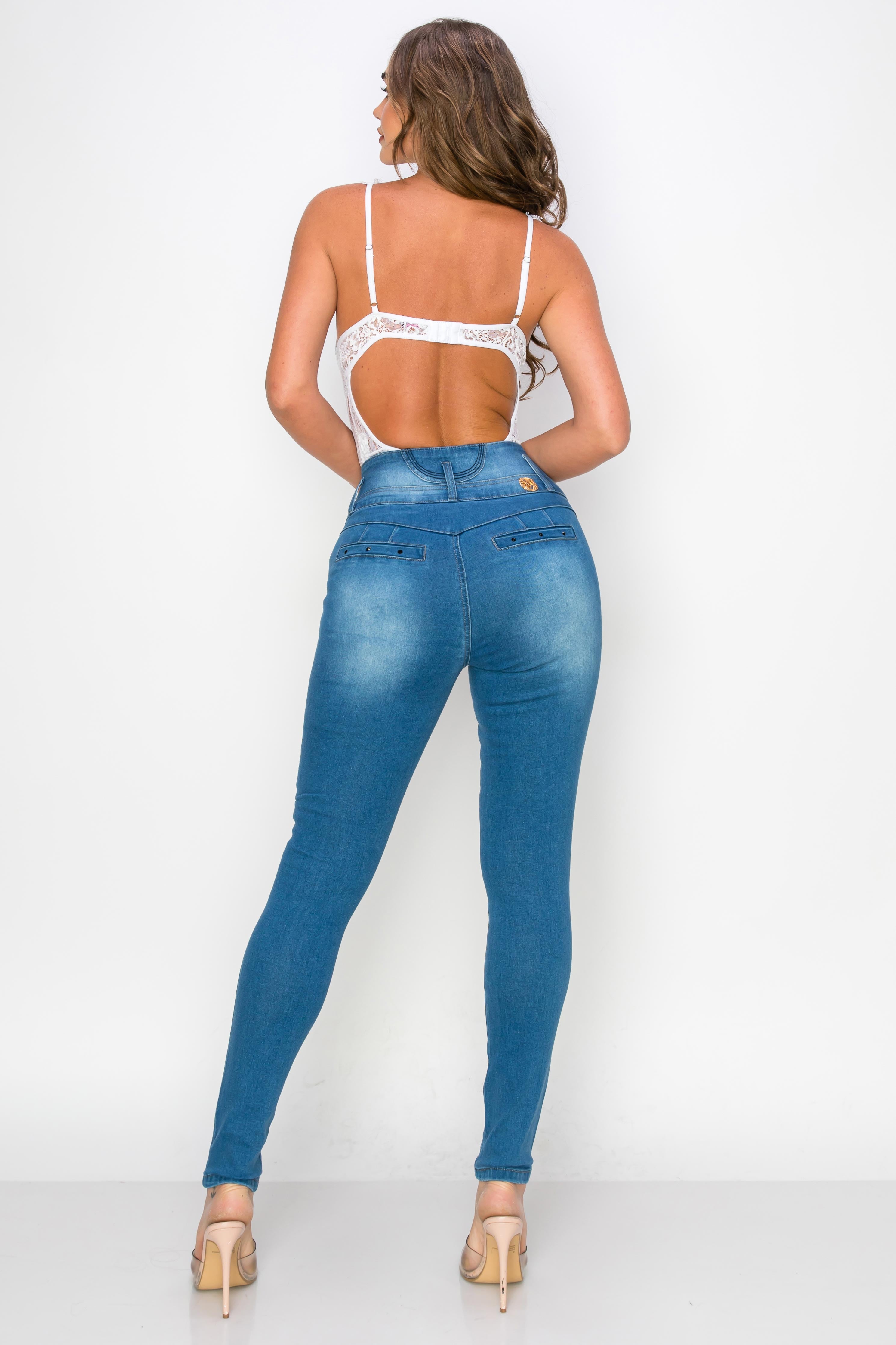 High-Waisted Colombian Style Medium Wash Skinny Jeans – Camila