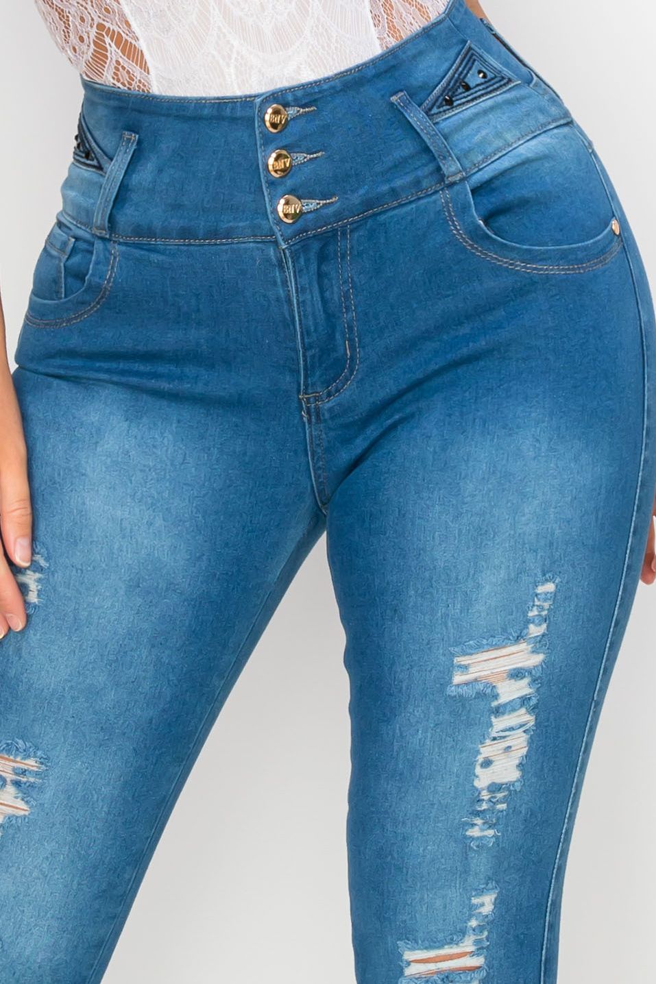 High-Waisted Colombian Style Medium Wash Skinny Jeans – Camila