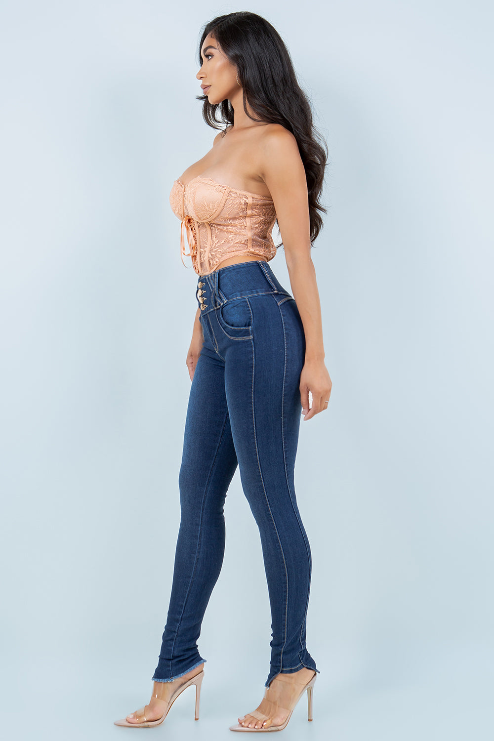 High-Waisted Colombian Skinny Jeans with Woven Lift Pockets